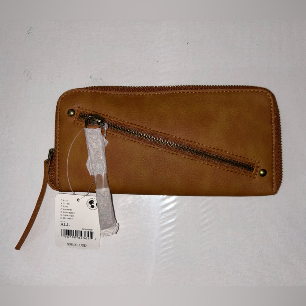 Free People Distressed Vegan Wallet in Cognac Brown